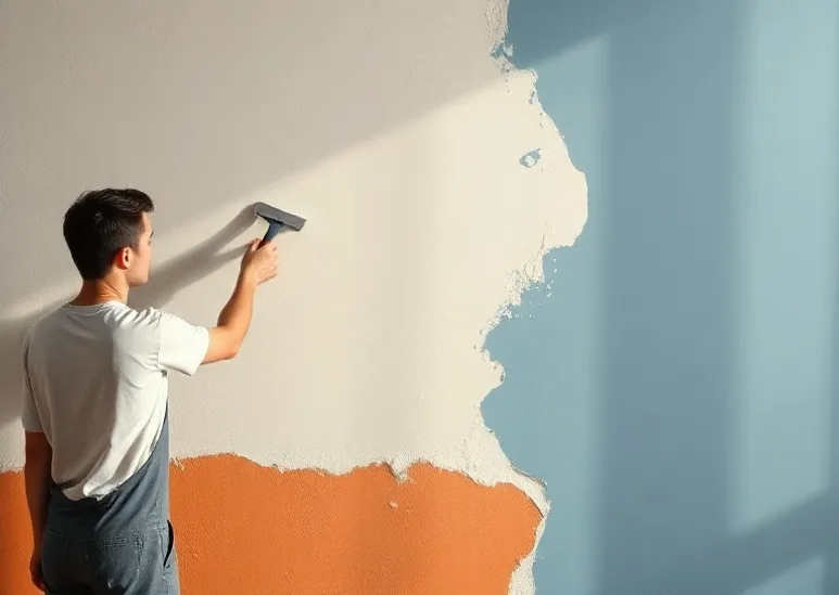 Application d'un enduit décoratif à la lisseuse sur un mur