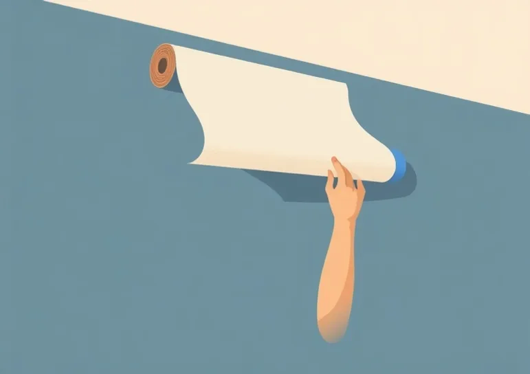 Pose de papier peint, rouleau et brosse à maroufler